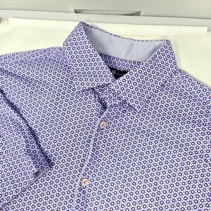 Stone Rose Men's‎ Size 4 Short Sleeve Button Up Shirt Blue Pink Geometric Print.